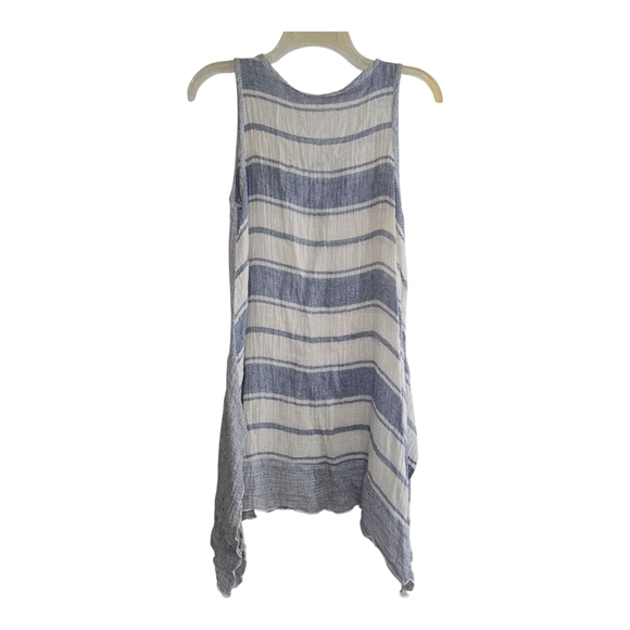 Stella Moda Linen Long Line Striped Tunic Tank Large Coastal Summer Breathable - Picture 3 of 6